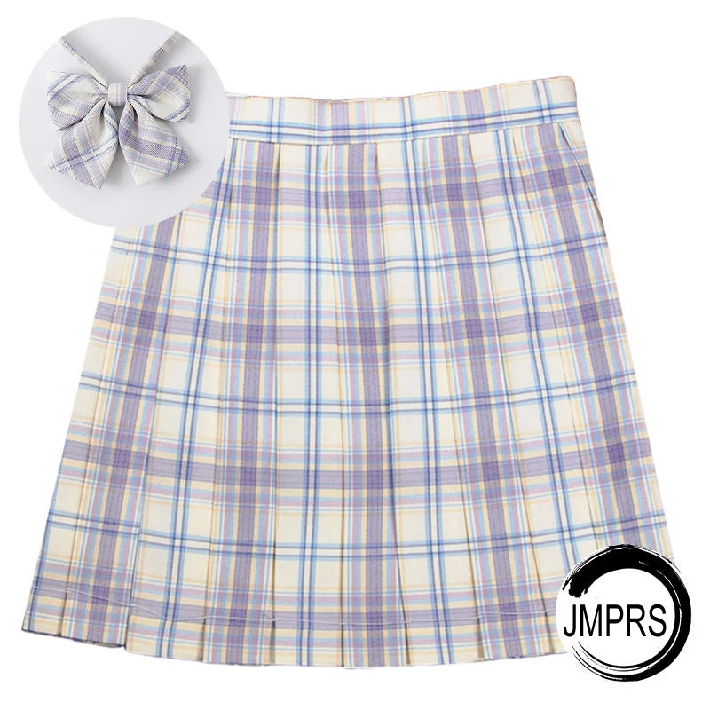 ZOKI Plaid Women Pleated Skirt Bow Knot Summer High Waist Preppy Girls Dance Mini Skirt Cute A Line Harajuku Sexy Japan Faldas