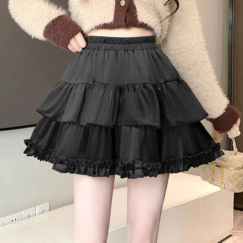 GIDYQ Elegant High Waist Mini Skirt Women Korean Fashion Folds A Line Skirts Y2K Casual Female Summer Ball Gown Skirt New