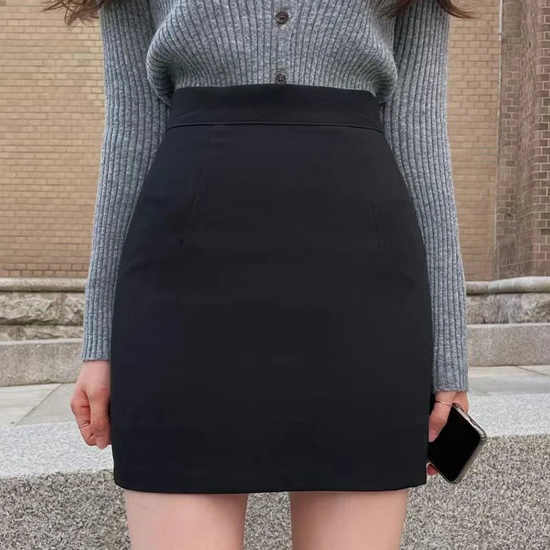 Office Women Hip Wrap Skirt Korean Fashion High Waist Casual A Line Short Skirt Y2K Vintage Grey Suit Tight Mini Skirt Summer