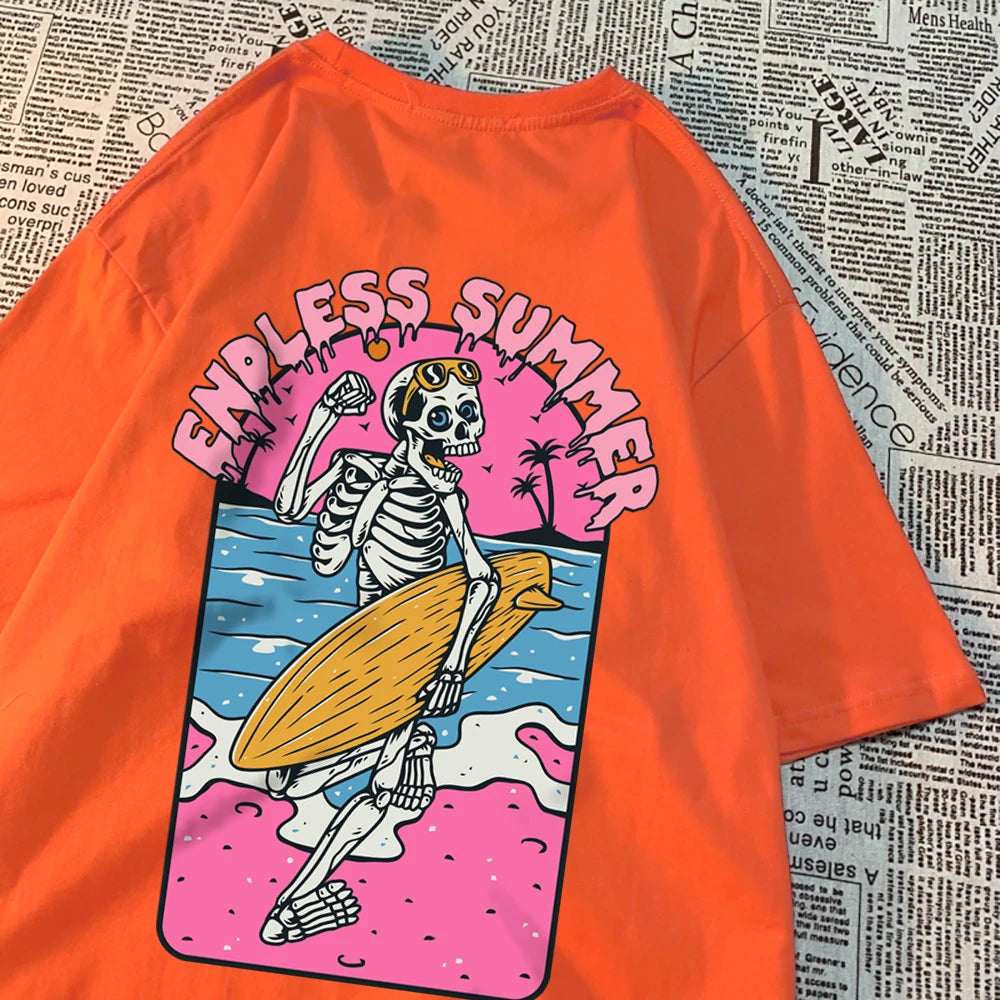 Endless Summer Skull Surfing Men Tshirt Harajuku Quality T-Shirts Anime Cartoons T-Shirts Fashion Summer T-Shirt Cotton Tops