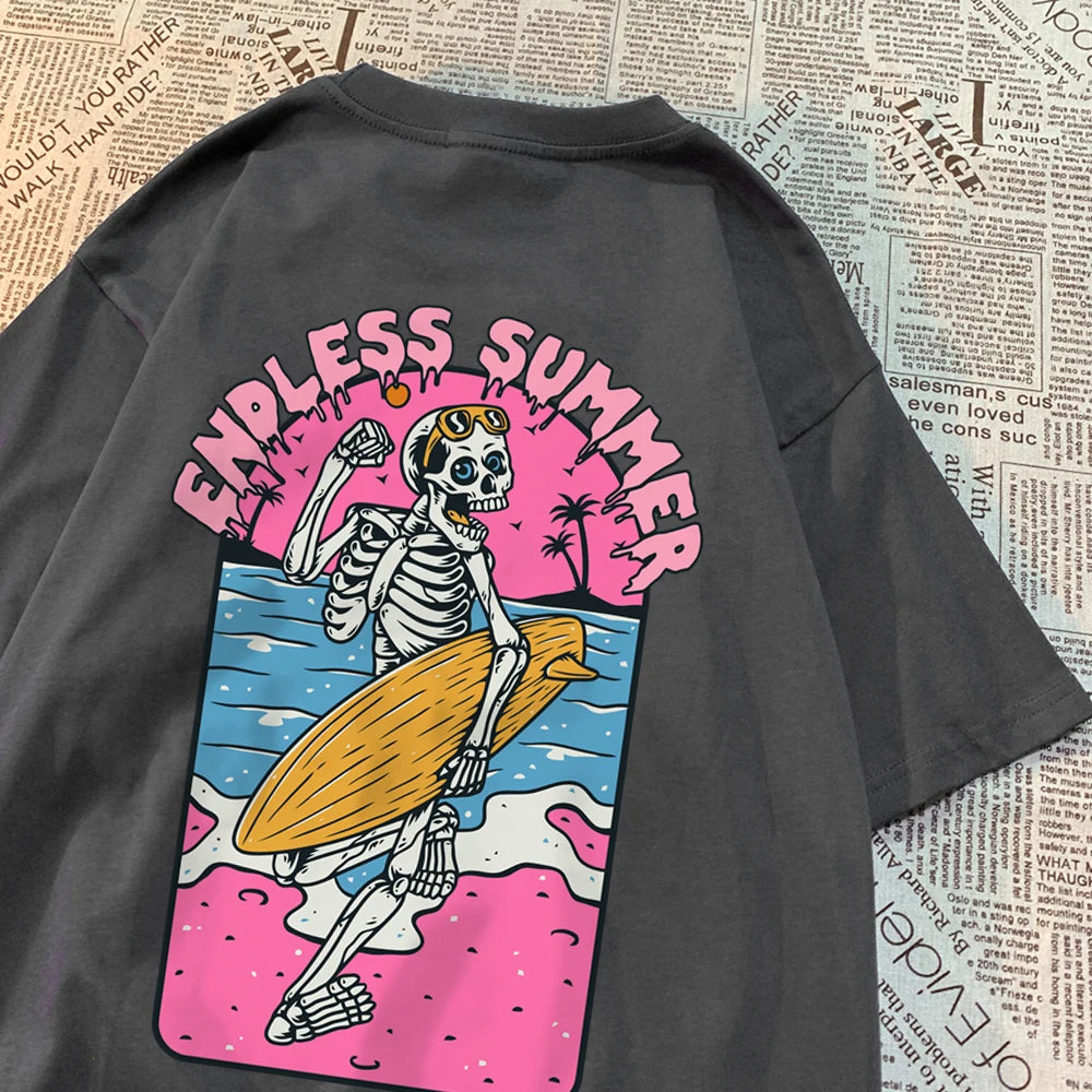 Endless Summer Skull Surfing Men Tshirt Harajuku Quality T-Shirts Anime Cartoons T-Shirts Fashion Summer T-Shirt Cotton Tops