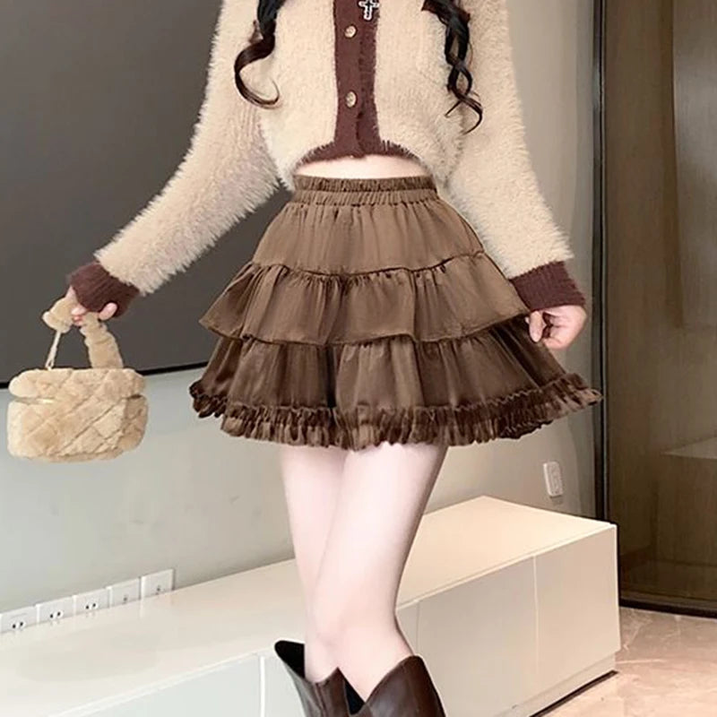 GIDYQ Elegant High Waist Mini Skirt Women Korean Fashion Folds A Line Skirts Y2K Casual Female Summer Ball Gown Skirt New