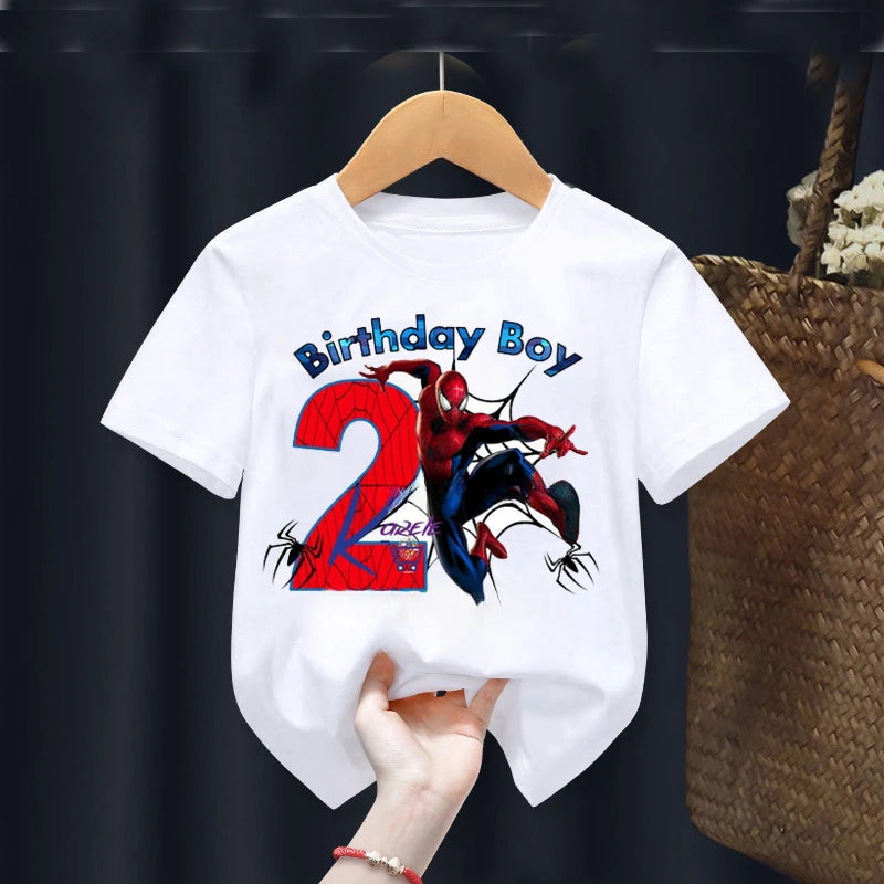 Summer 2024 Kid 2 3 4 5 6 7 8 Marvel Spiderman Girl Birthday Short Sleeve Shirt Spiderman Personalize Name Birthday Boy T-shirt