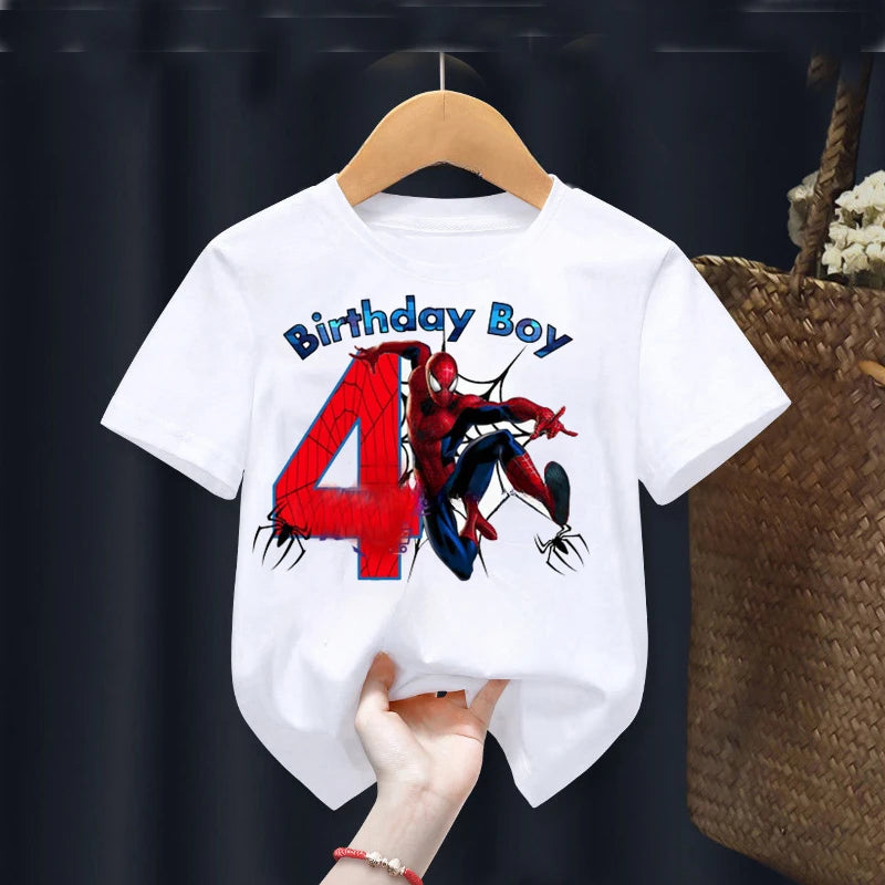 Summer 2024 Kid 2 3 4 5 6 7 8 Marvel Spiderman Girl Birthday Short Sleeve Shirt Spiderman Personalize Name Birthday Boy T-shirt