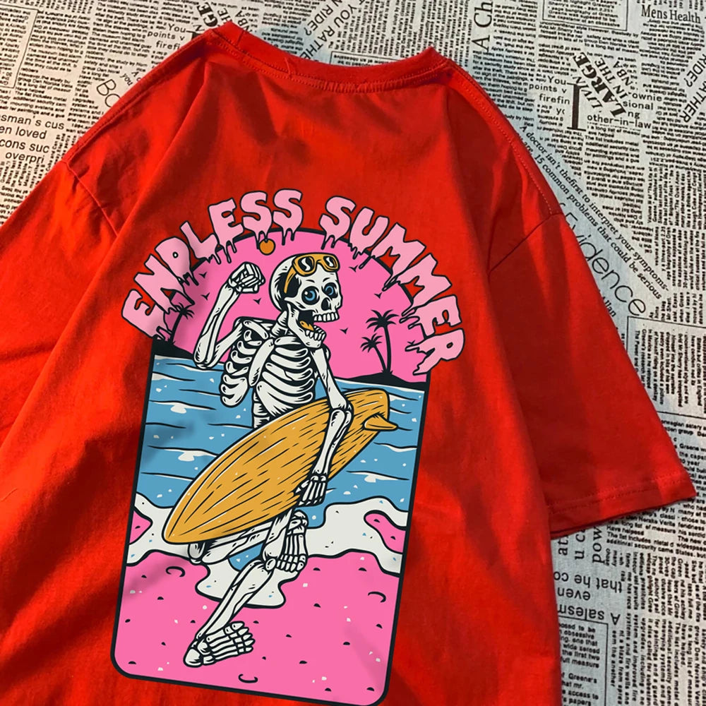 Endless Summer Skull Surfing Men Tshirt Harajuku Quality T-Shirts Anime Cartoons T-Shirts Fashion Summer T-Shirt Cotton Tops