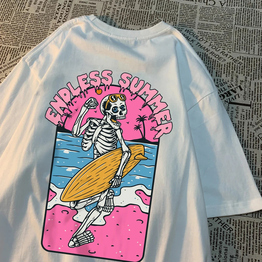 Endless Summer Skull Surfing Men Tshirt Harajuku Quality T-Shirts Anime Cartoons T-Shirts Fashion Summer T-Shirt Cotton Tops