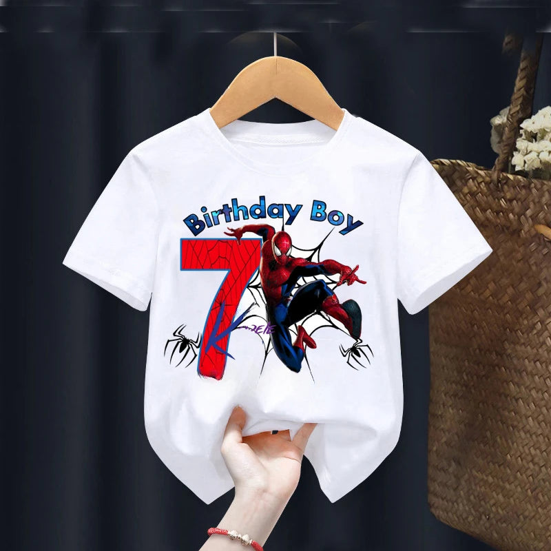 Summer 2024 Kid 2 3 4 5 6 7 8 Marvel Spiderman Girl Birthday Short Sleeve Shirt Spiderman Personalize Name Birthday Boy T-shirt