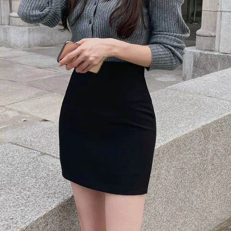 Office Women Hip Wrap Skirt Korean Fashion High Waist Casual A Line Short Skirt Y2K Vintage Grey Suit Tight Mini Skirt Summer