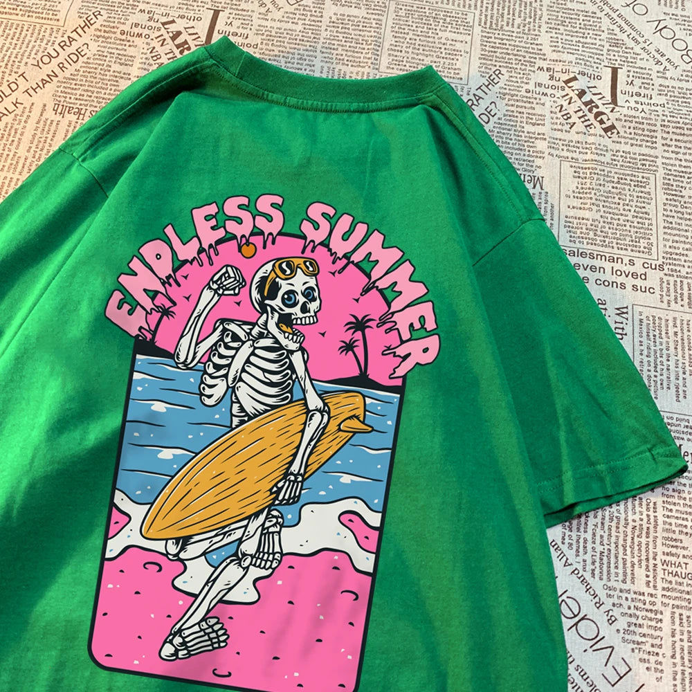 Endless Summer Skull Surfing Men Tshirt Harajuku Quality T-Shirts Anime Cartoons T-Shirts Fashion Summer T-Shirt Cotton Tops