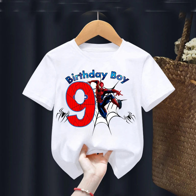 Summer 2024 Kid 2 3 4 5 6 7 8 Marvel Spiderman Girl Birthday Short Sleeve Shirt Spiderman Personalize Name Birthday Boy T-shirt