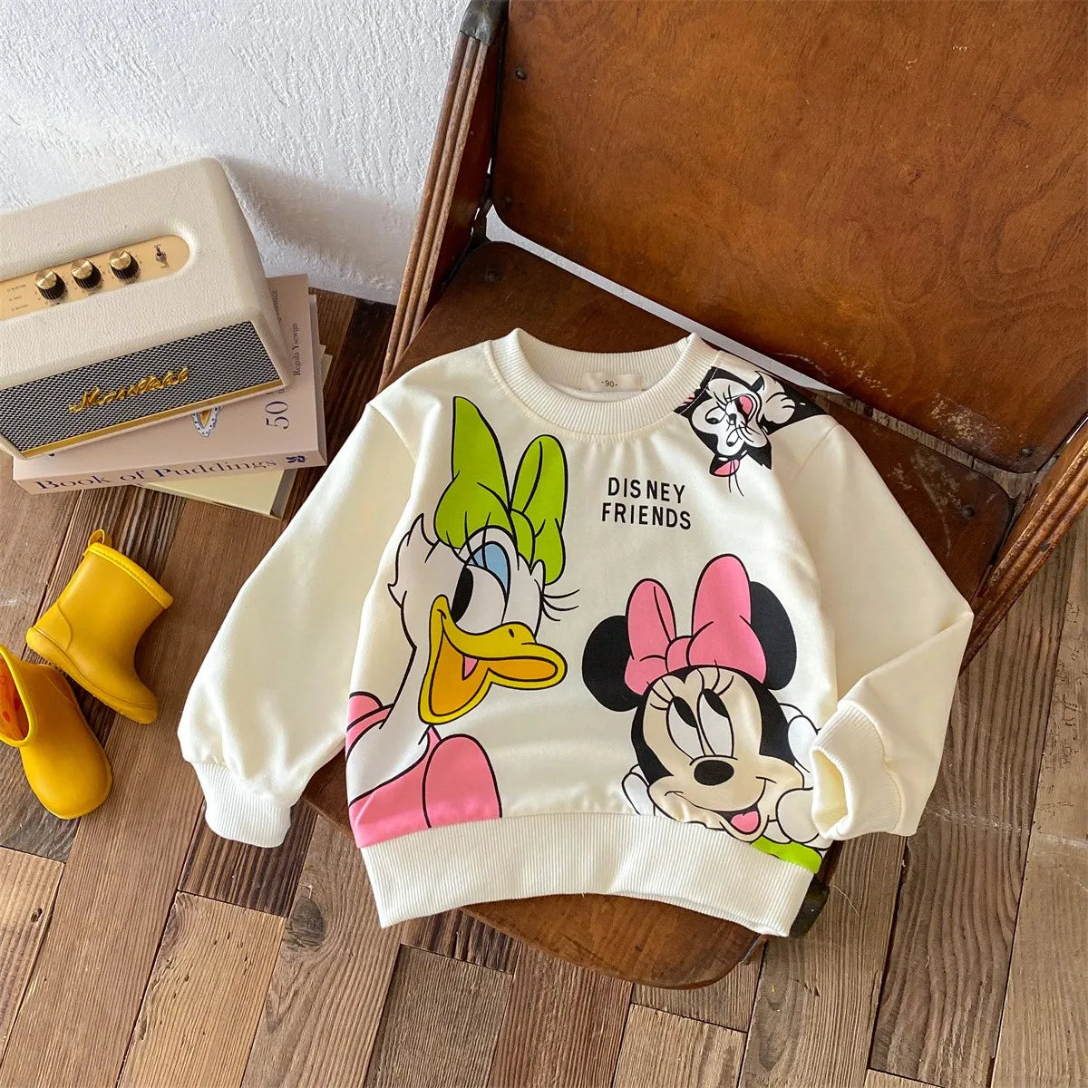 Fashion Cartoon Printed Children Hoodies Crewneck Baby Boys Girls Long Sleeve Tops Loose Disney Kids Clothing Autumn Sweatshirts