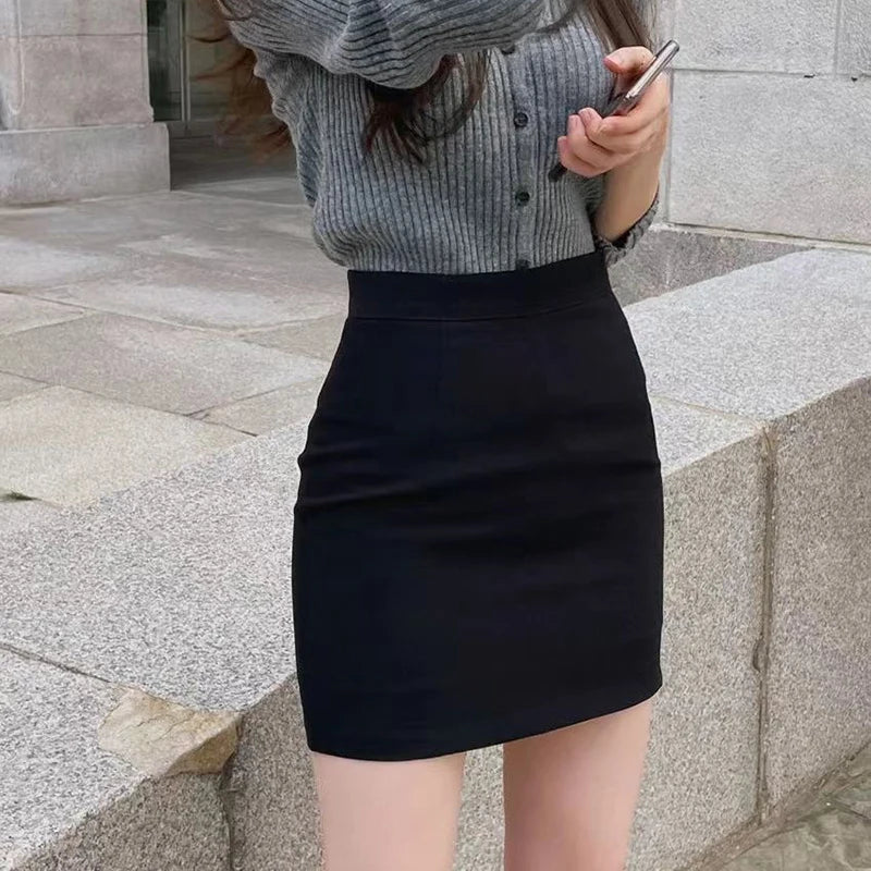 Office Women Hip Wrap Skirt Korean Fashion High Waist Casual A Line Short Skirt Y2K Vintage Grey Suit Tight Mini Skirt Summer