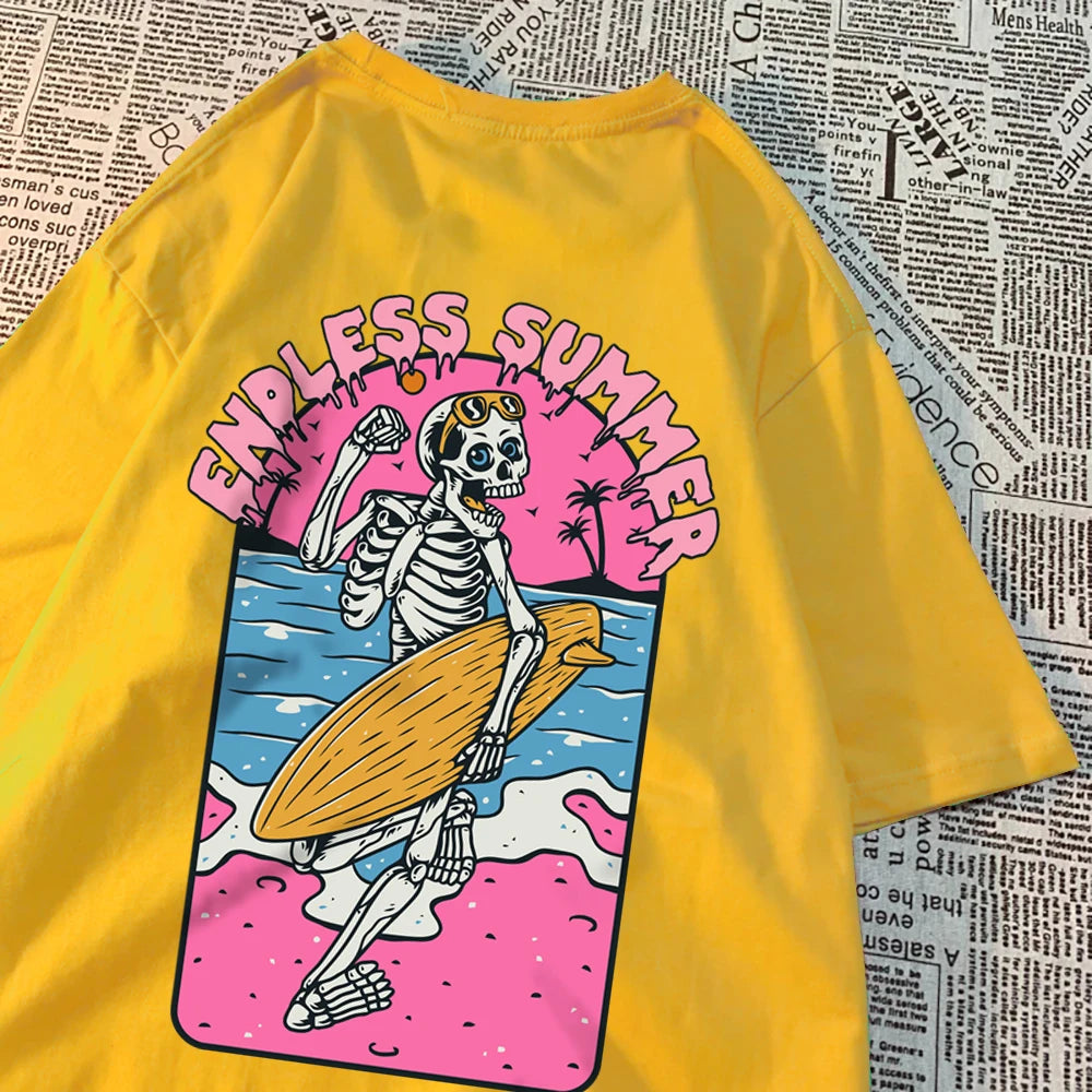 Endless Summer Skull Surfing Men Tshirt Harajuku Quality T-Shirts Anime Cartoons T-Shirts Fashion Summer T-Shirt Cotton Tops