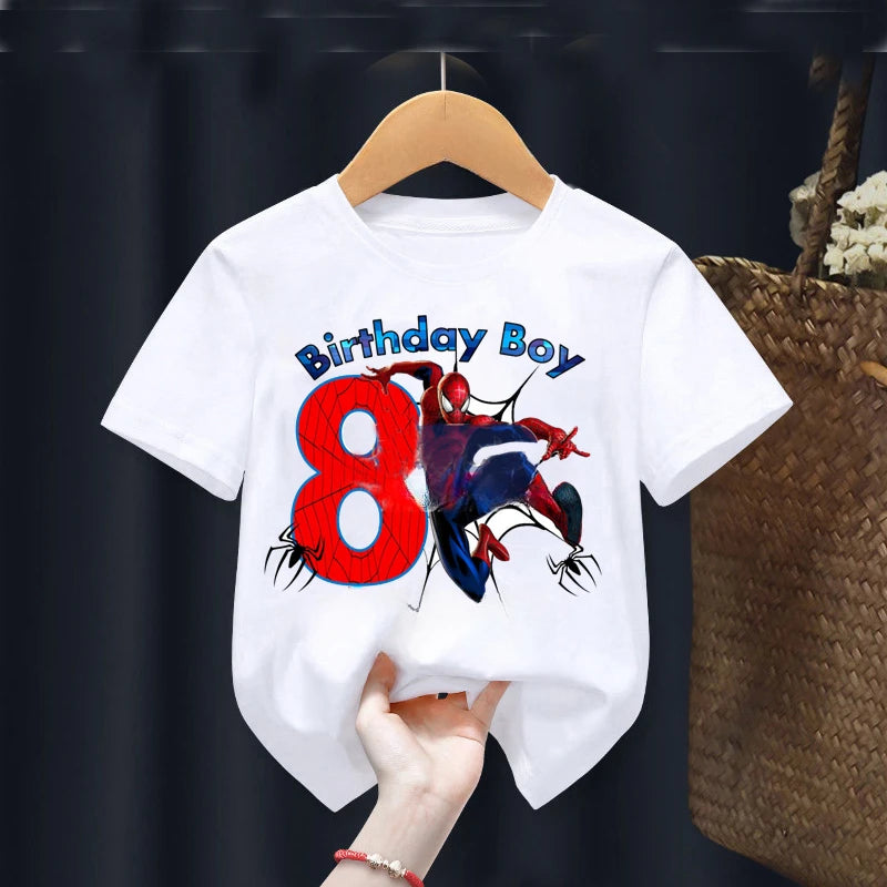 Summer 2024 Kid 2 3 4 5 6 7 8 Marvel Spiderman Girl Birthday Short Sleeve Shirt Spiderman Personalize Name Birthday Boy T-shirt