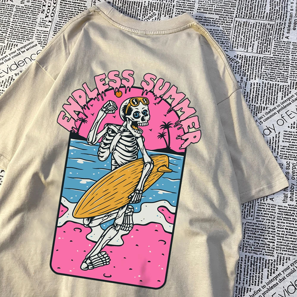 Endless Summer Skull Surfing Men Tshirt Harajuku Quality T-Shirts Anime Cartoons T-Shirts Fashion Summer T-Shirt Cotton Tops