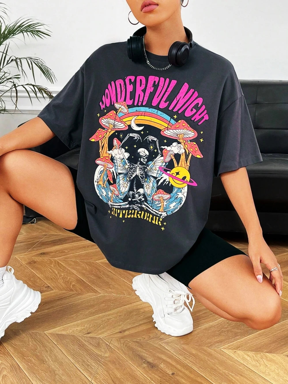 Dancing Skull Printed Female T-Shirts Cool Comfortable Tshirts Casual Fashion Funny Tee Shirts Hip Hop Oversized Women Tops