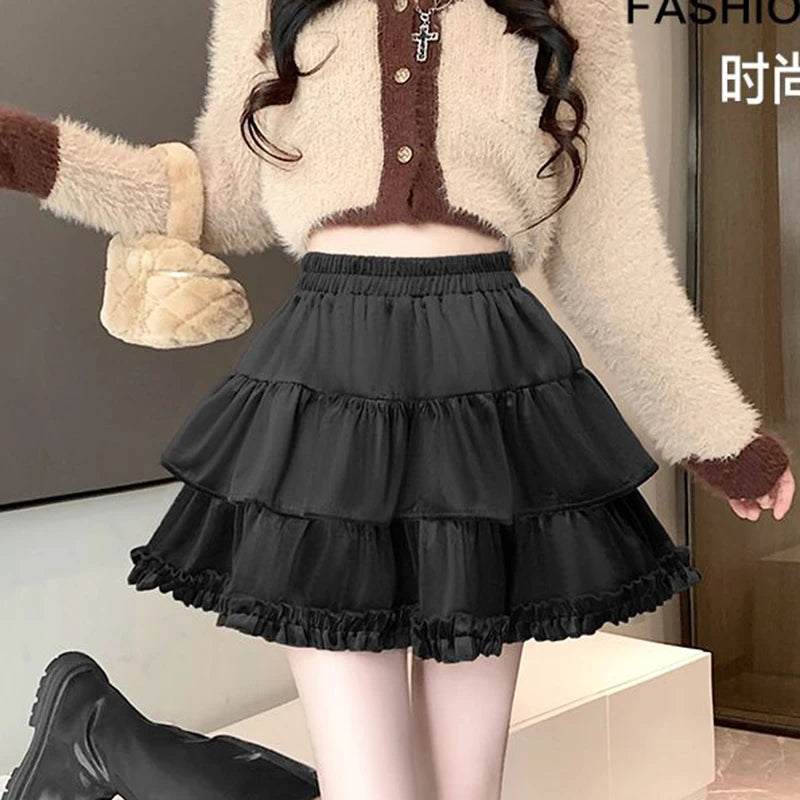 GIDYQ Elegant High Waist Mini Skirt Women Korean Fashion Folds A Line Skirts Y2K Casual Female Summer Ball Gown Skirt New