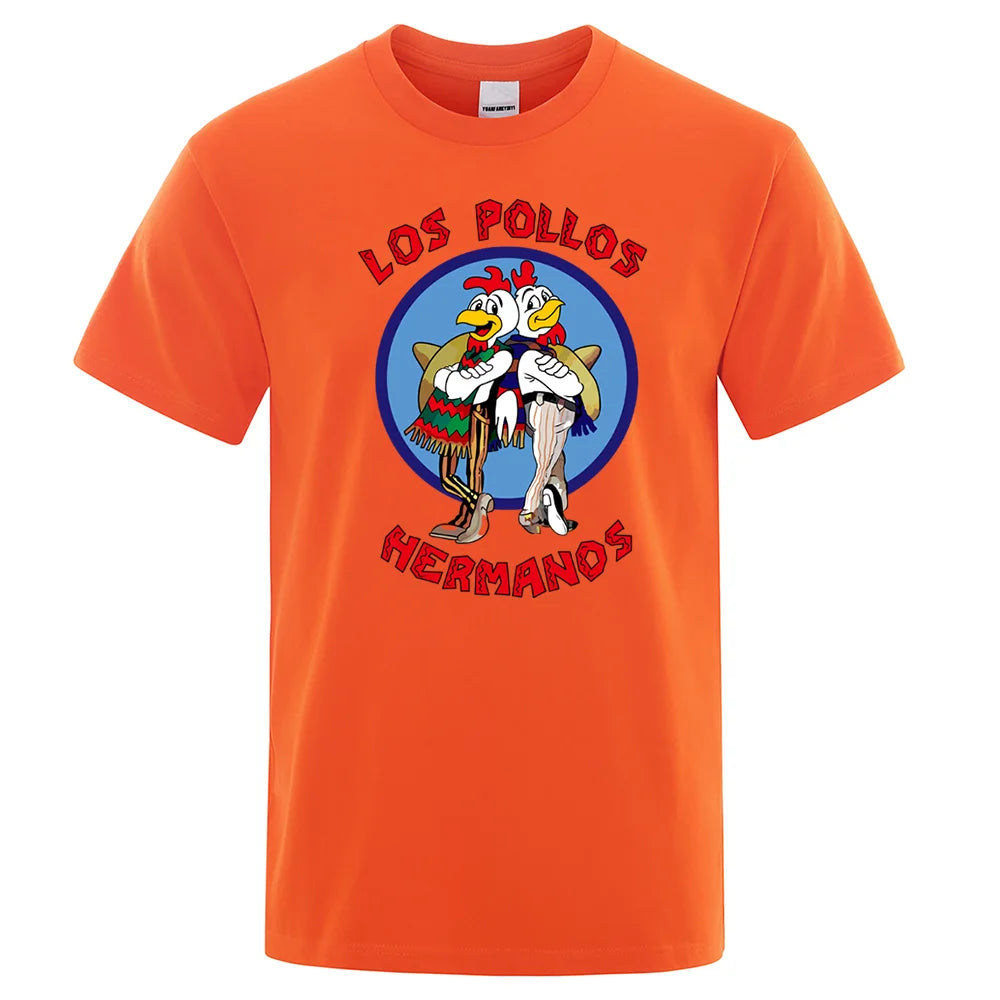 LOS POLLOS Hermanos Funny Printed T-Shirt Men Fashion Casual Short Sleeves Summer Cotton Breathable Tshirt Chicken Brothers Tee