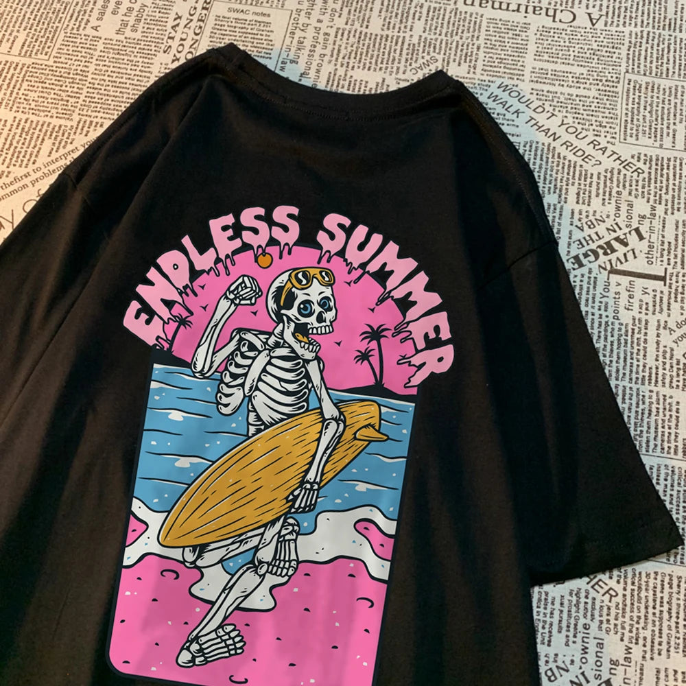 Endless Summer Skull Surfing Men Tshirt Harajuku Quality T-Shirts Anime Cartoons T-Shirts Fashion Summer T-Shirt Cotton Tops