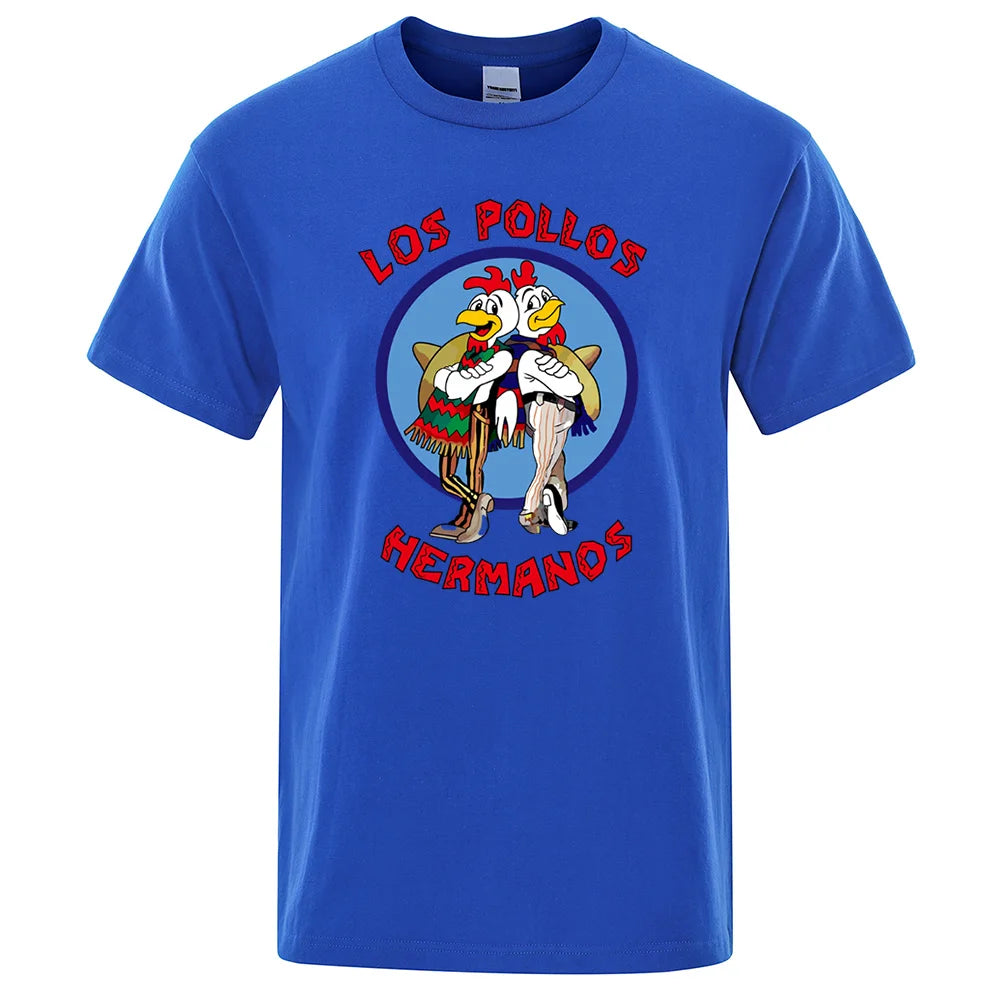 LOS POLLOS Hermanos Funny Printed T-Shirt Men Fashion Casual Short Sleeves Summer Cotton Breathable Tshirt Chicken Brothers Tee