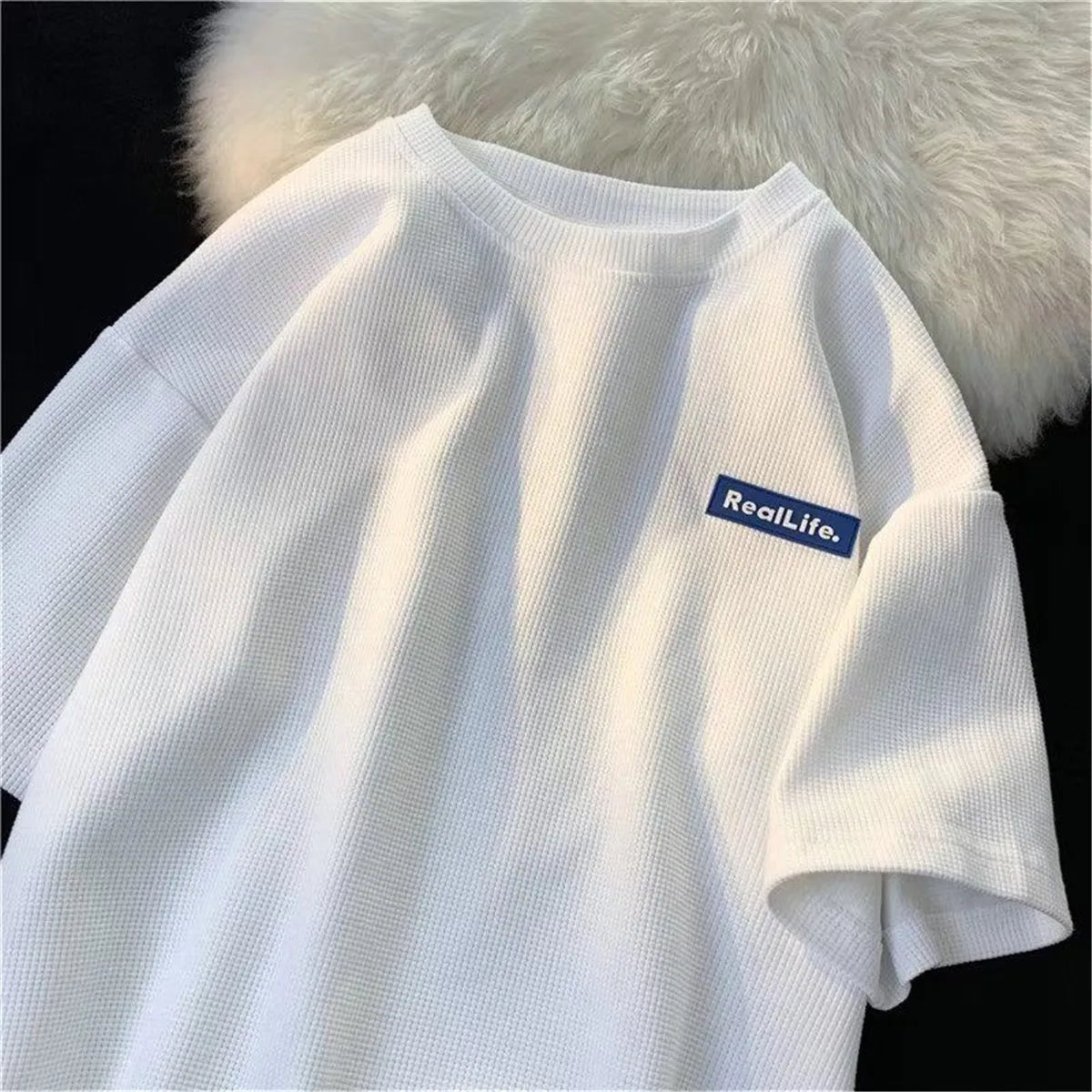 Fashion Waffle T-shirts For Men Basic Tee Casual T shirt Oversized Tops 2023 Quality Unisex Short Tshirts Tees Men Clothing