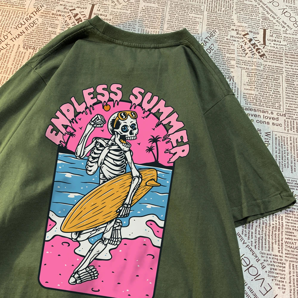 Endless Summer Skull Surfing Men Tshirt Harajuku Quality T-Shirts Anime Cartoons T-Shirts Fashion Summer T-Shirt Cotton Tops