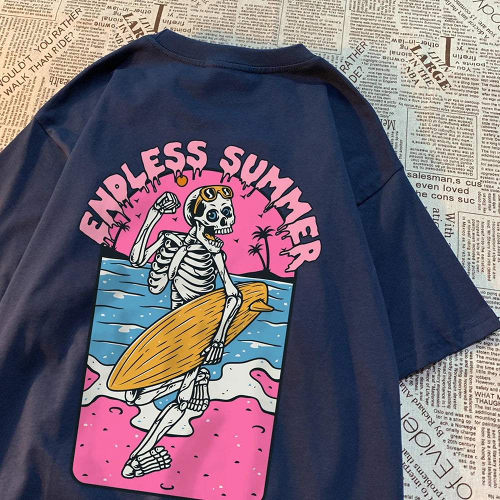 Endless Summer Skull Surfing Men Tshirt Harajuku Quality T-Shirts Anime Cartoons T-Shirts Fashion Summer T-Shirt Cotton Tops