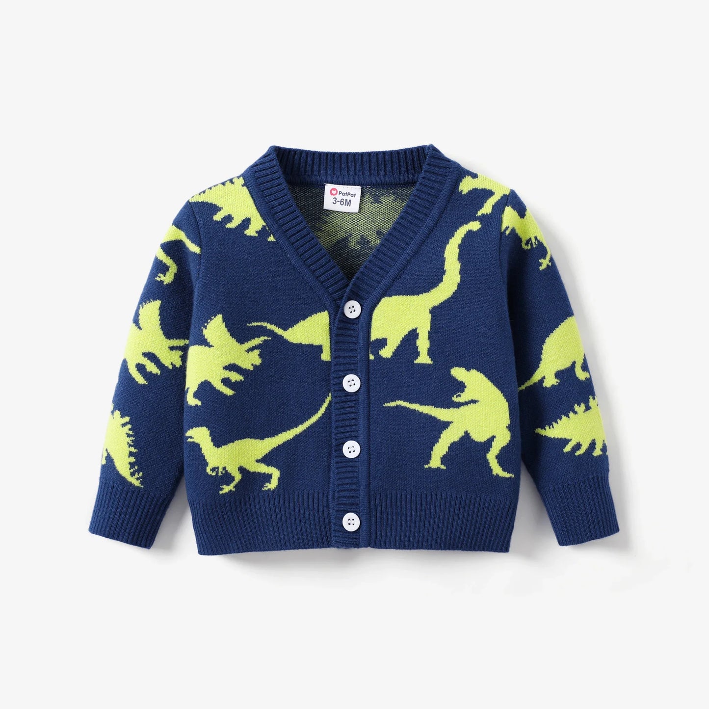 PatPat Baby/Toddler Boy Childlike Dinosaur Knitted Sweater with Secret Button Soft and Comfortable  Perfect for Outings