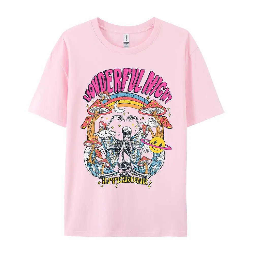 Dancing Skull Printed Female T-Shirts Cool Comfortable Tshirts Casual Fashion Funny Tee Shirts Hip Hop Oversized Women Tops